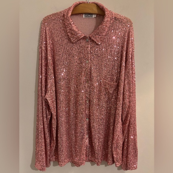 Porter Collective Pink Sequined Button down blouse - Picture 1 of 10